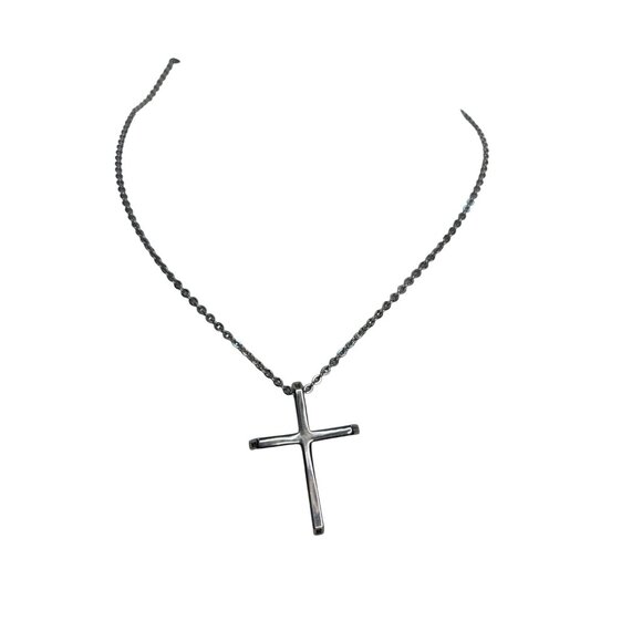 Stamped Chisel Sterling Silver Cross Pendant Necklace - Picture 11 of 12